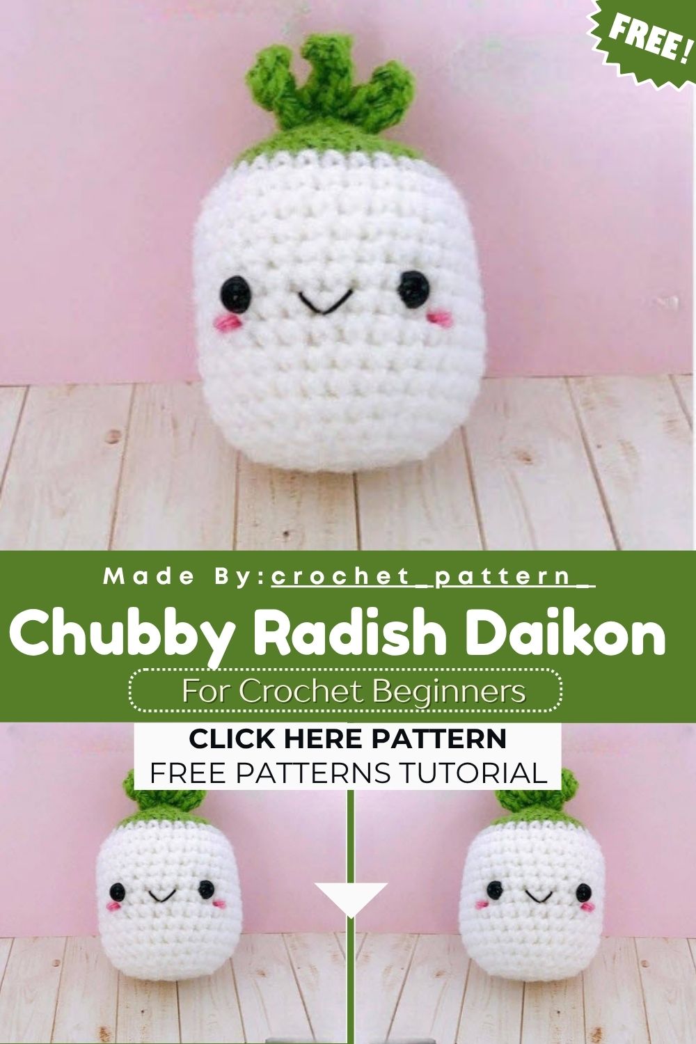 Perfect Crochet Chubby Radish Daikon Amigurumi Pattern