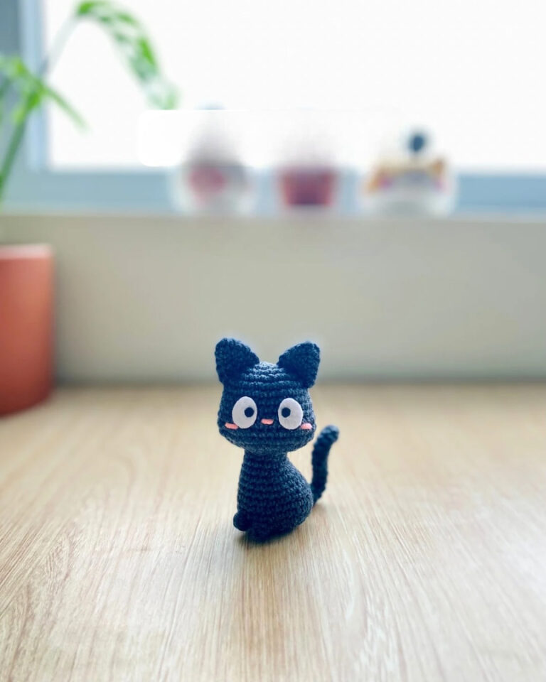 Pocket-Sized Crochet Black Cat Doll Handmade Amigurumi