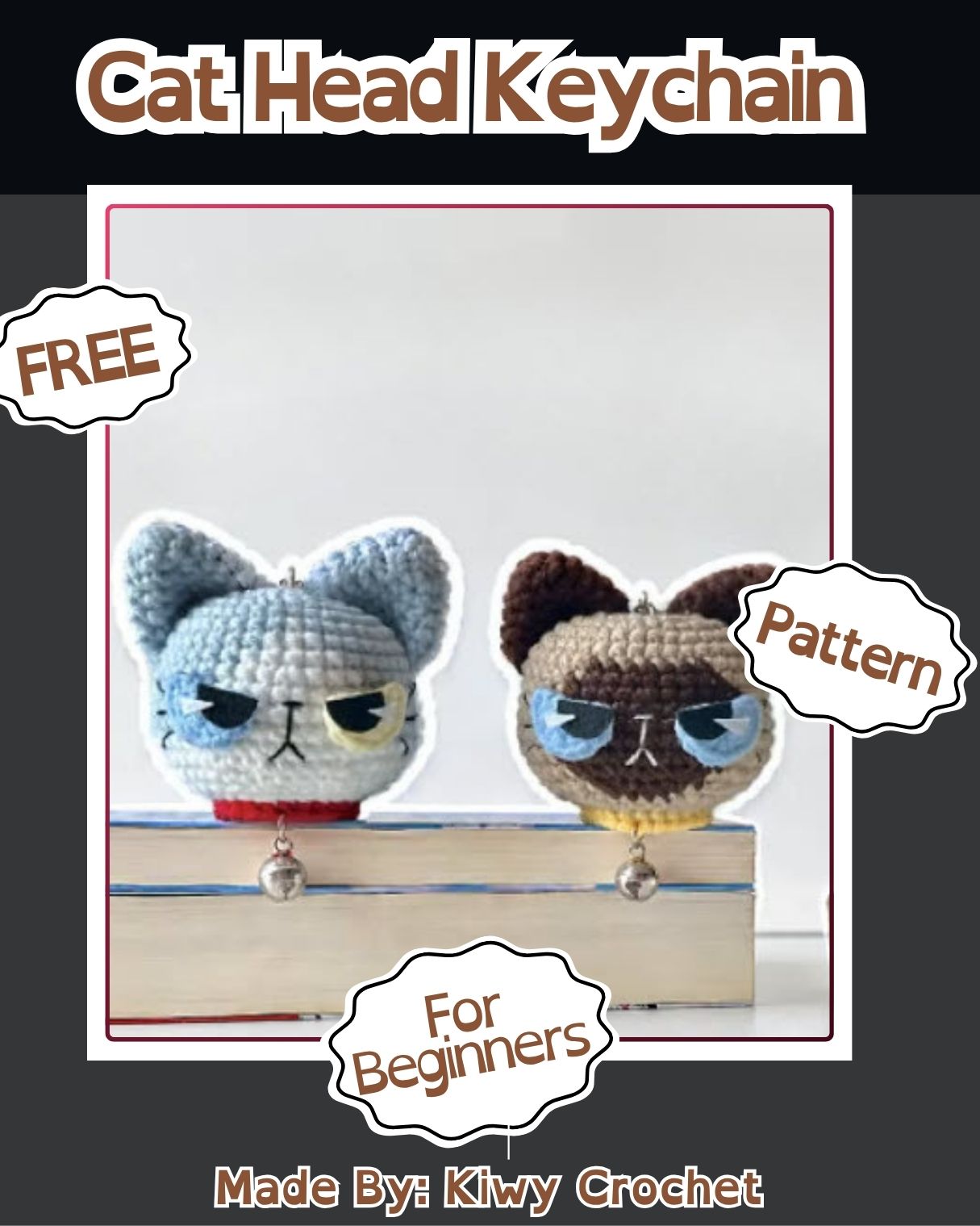 Crochet Cat Head Keychain Amigurumi Pattern Toy