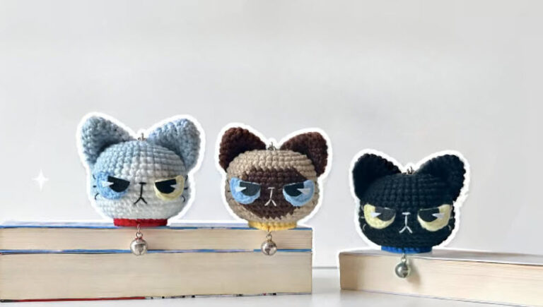 Crochet Cat Head Keychain Amigurumi Pattern Toy