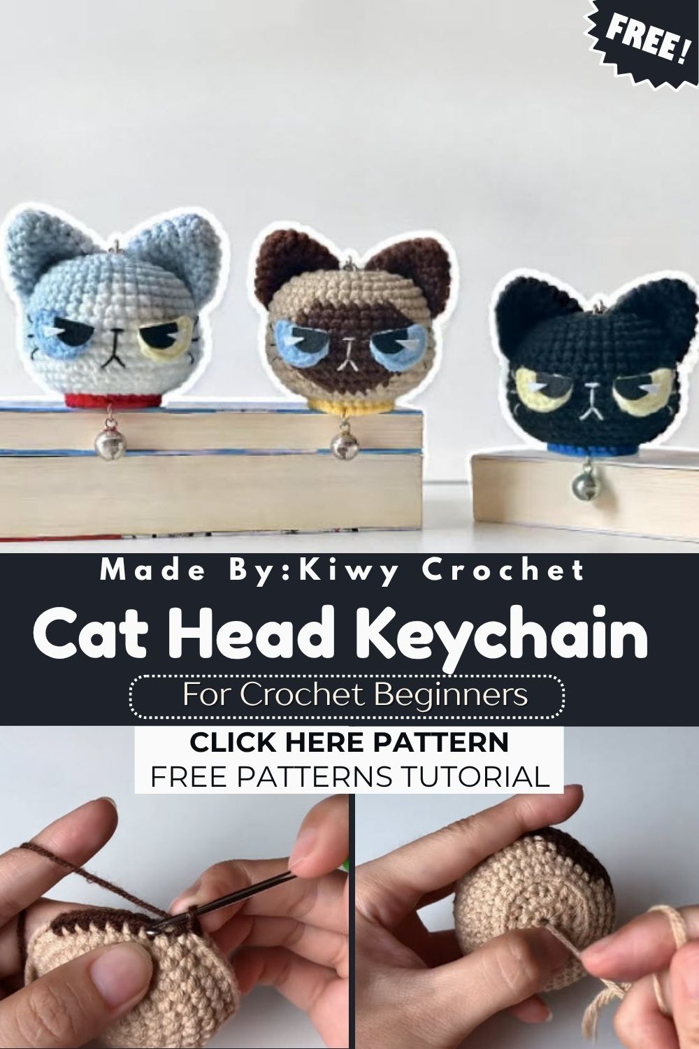 Crochet Cat Head Keychain Amigurumi Pattern Toy
