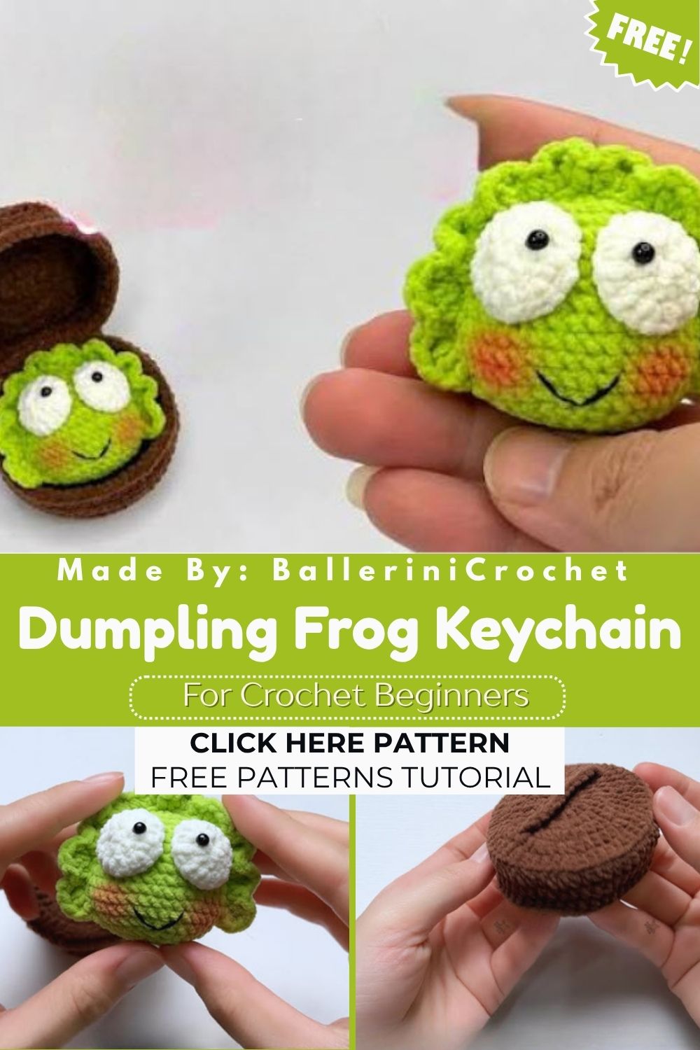 Crochet Dumpling Frog Keychain Amigurumi Pattern for Keys and Bags