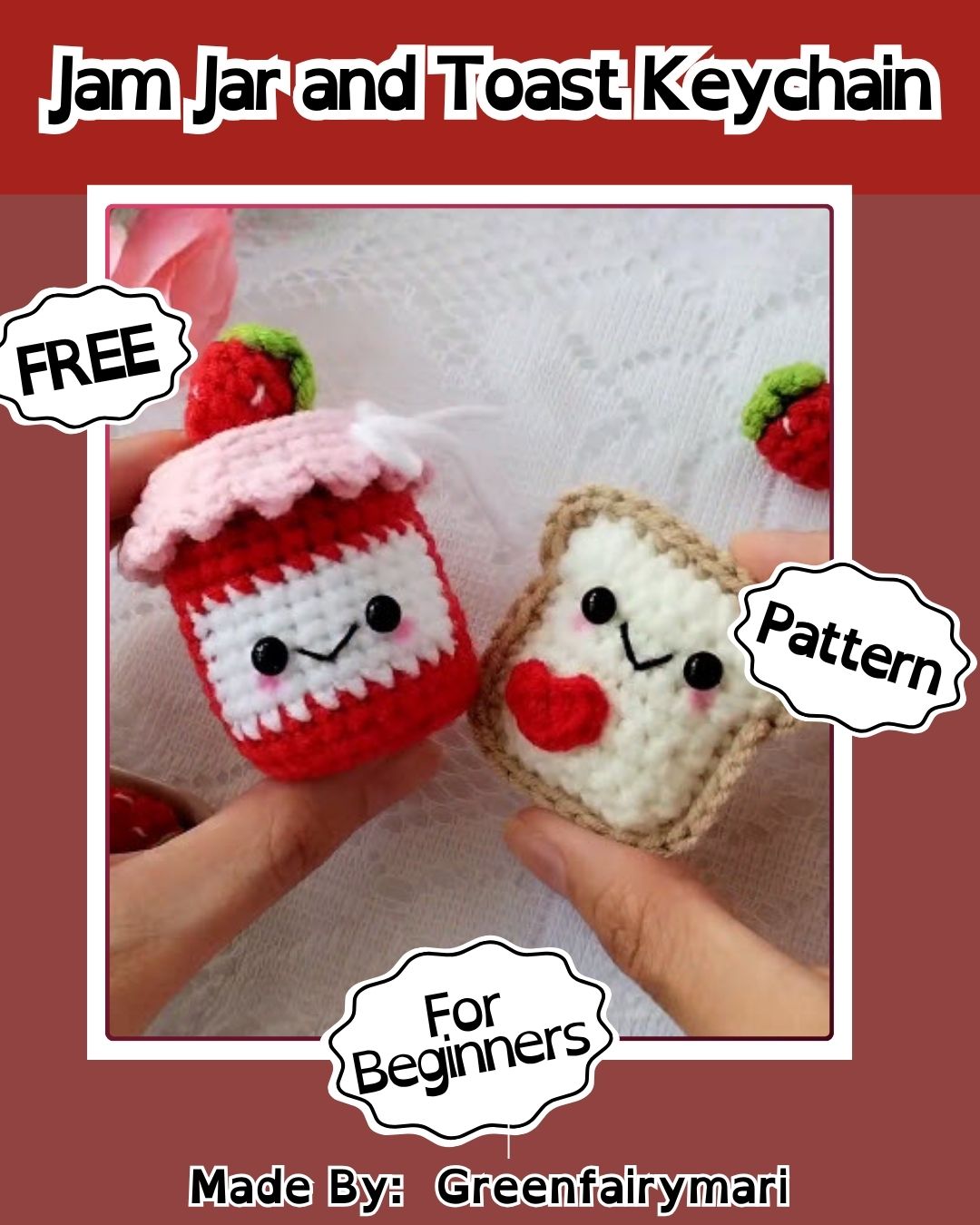 Crochet Jam Jar and Toast Keychain Amigurumi Pattern with Breakfast