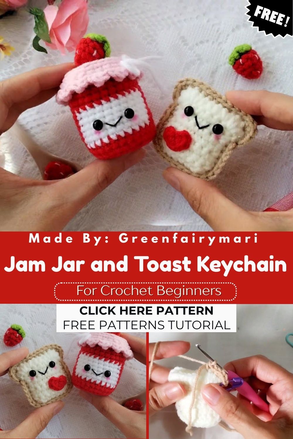 Crochet Jam Jar and Toast Keychain Amigurumi Pattern with Breakfast
