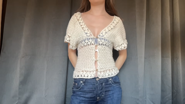 Crochet Lacey V-Neck Top Pattern with Floral Openwork