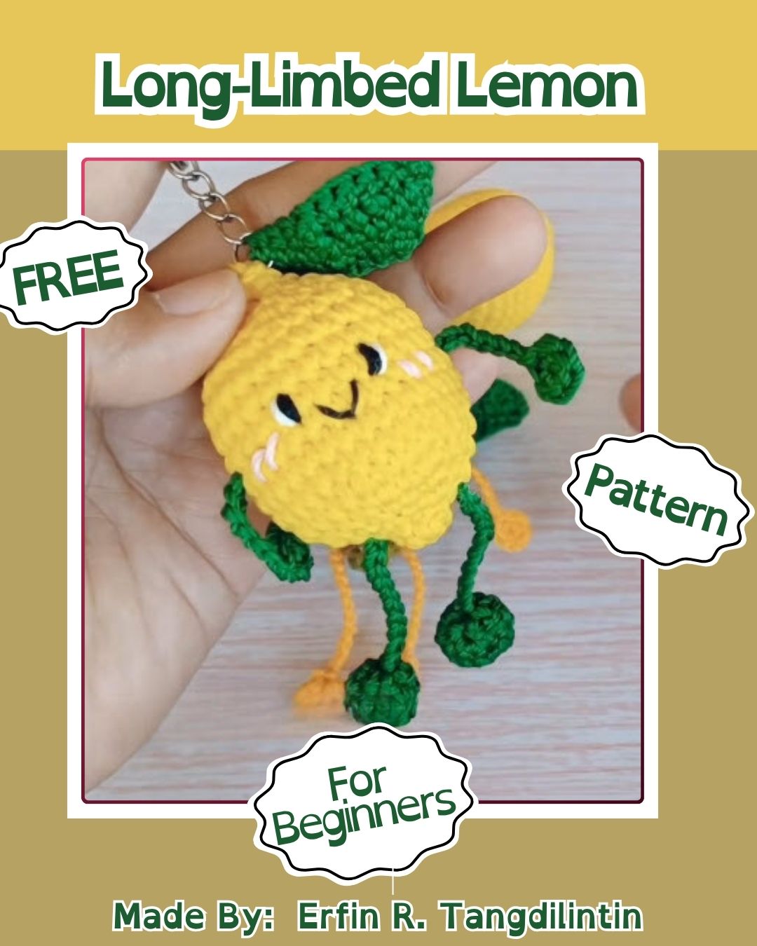 Crochet Long-Limbed Lemon Pattern for Bags and Cars