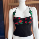 Crochet Rose Corset Top Pattern with Leaf Halter Ties