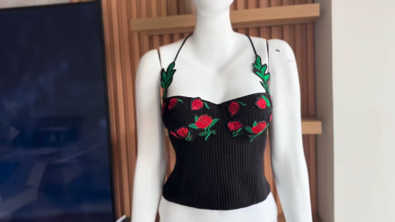 Crochet Rose Corset Top Pattern with Leaf Halter Ties