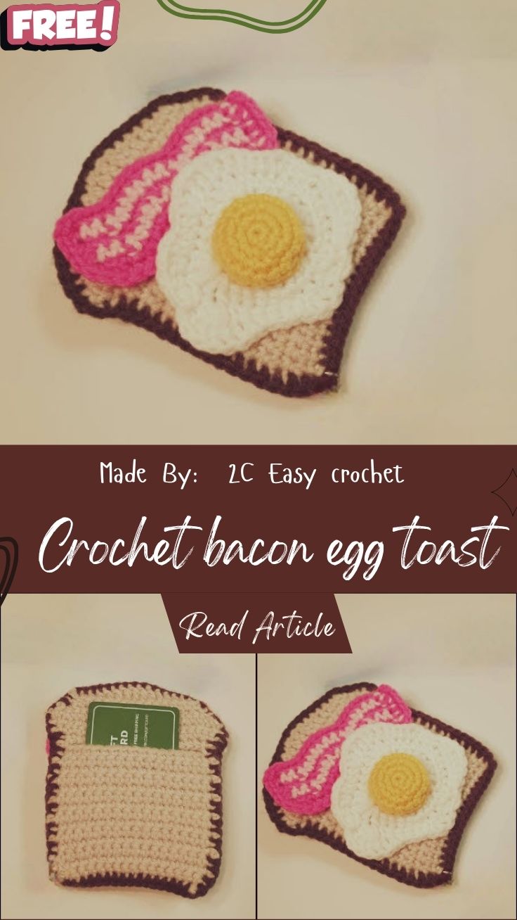 Crochet bacon and egg toast Pattern card holder cute wallet