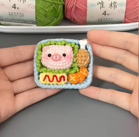 Easy Crochet Lunch Box Keychain Pattern Amigurumi Play Food