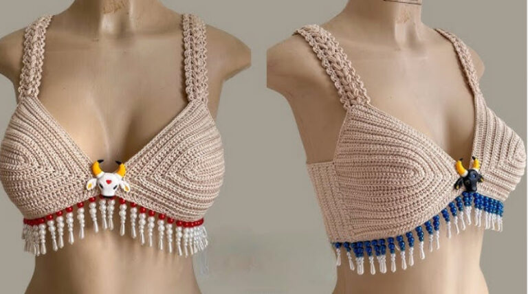 Free Crochet Cropped top Pattern with pearls