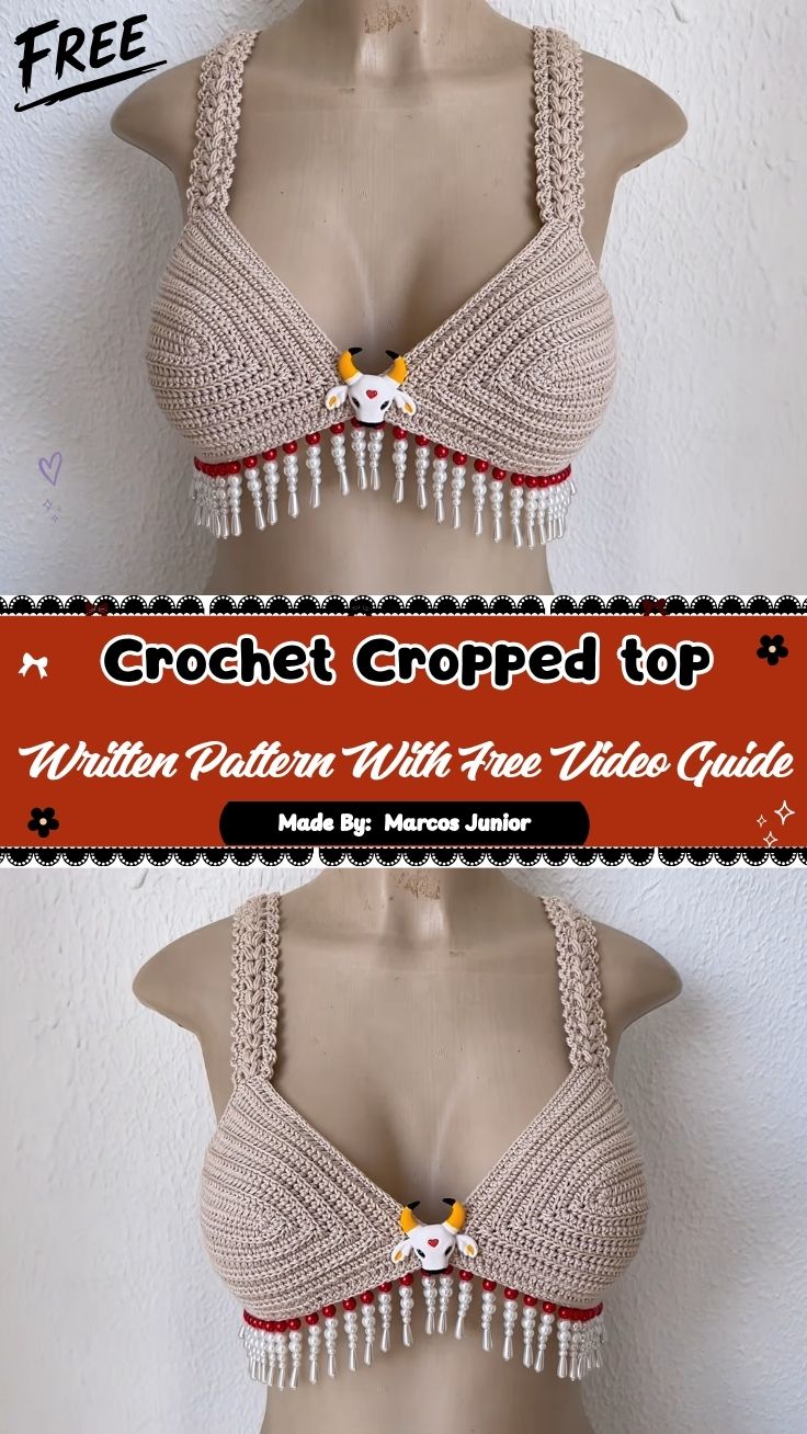 Free Crochet Cropped top Pattern with pearls