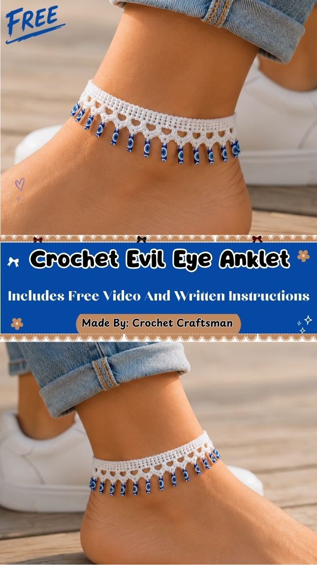 Free Crochet Evil Eye Anklet Pattern for Beginners