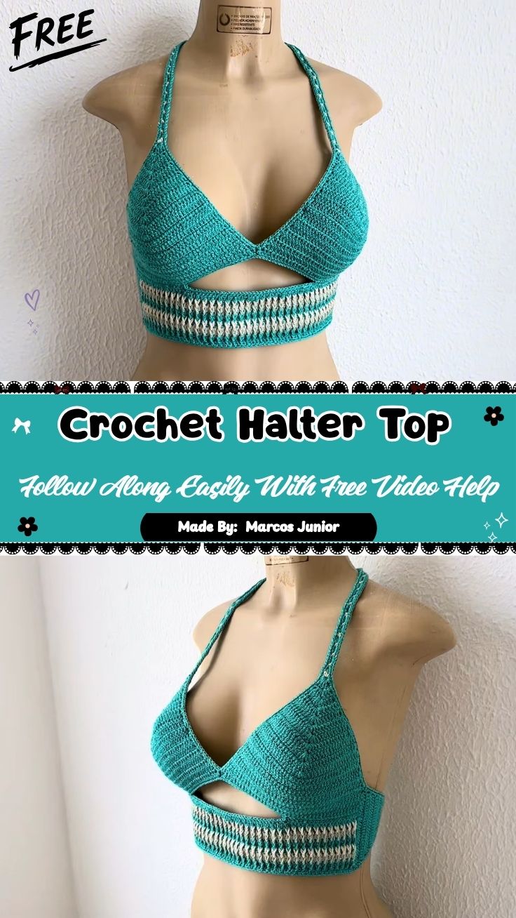 Free Crochet Halter Top Pattern with Cutout Waistband