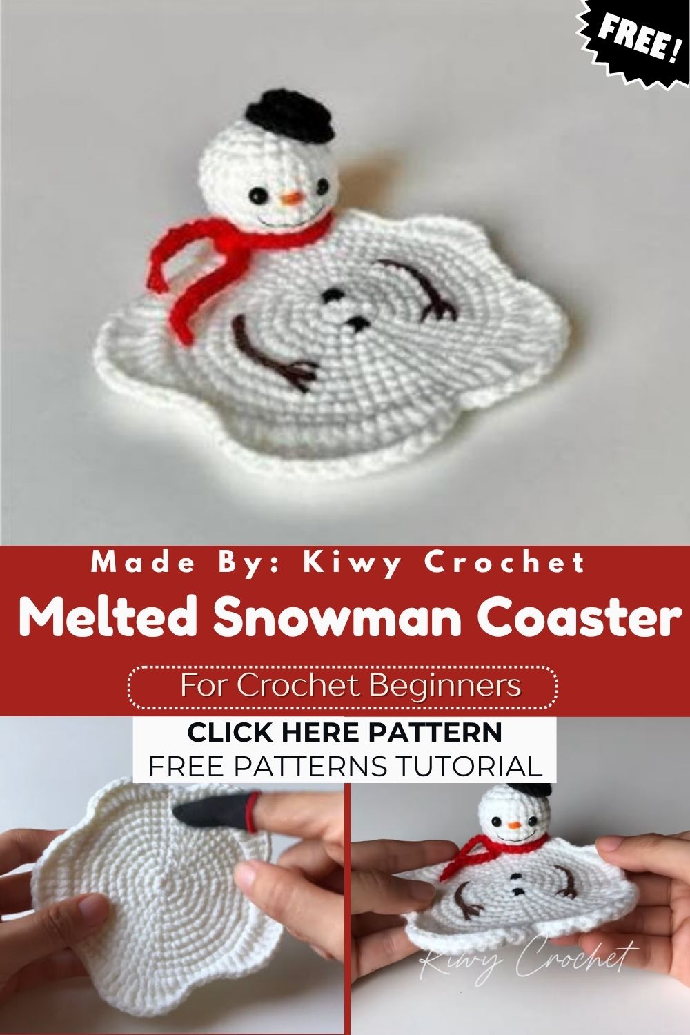 Free Crochet Melted Snowman Coaster Pattern for Winter