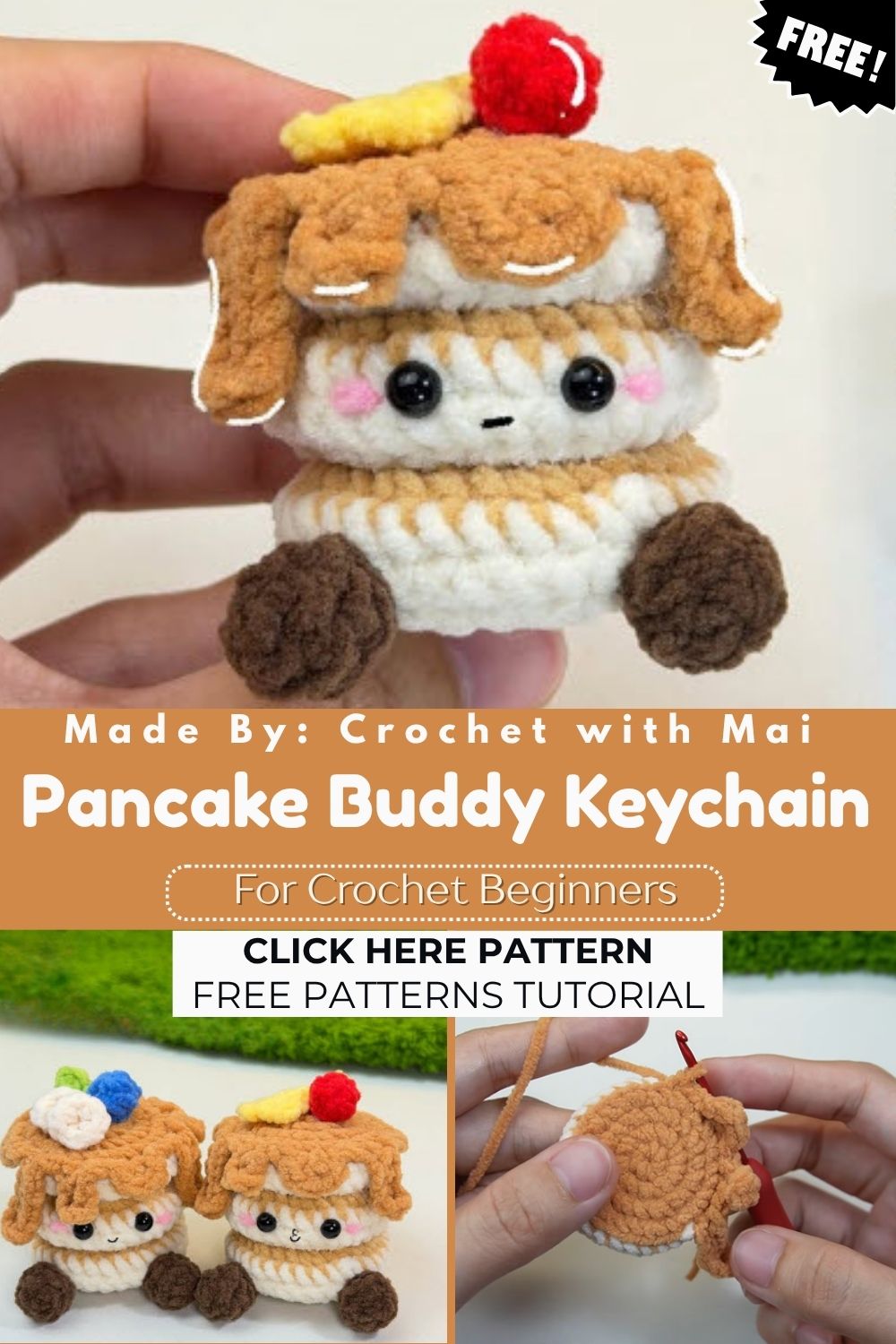 Free Crochet Pancake Buddy Keychain Amigurumi Pattern