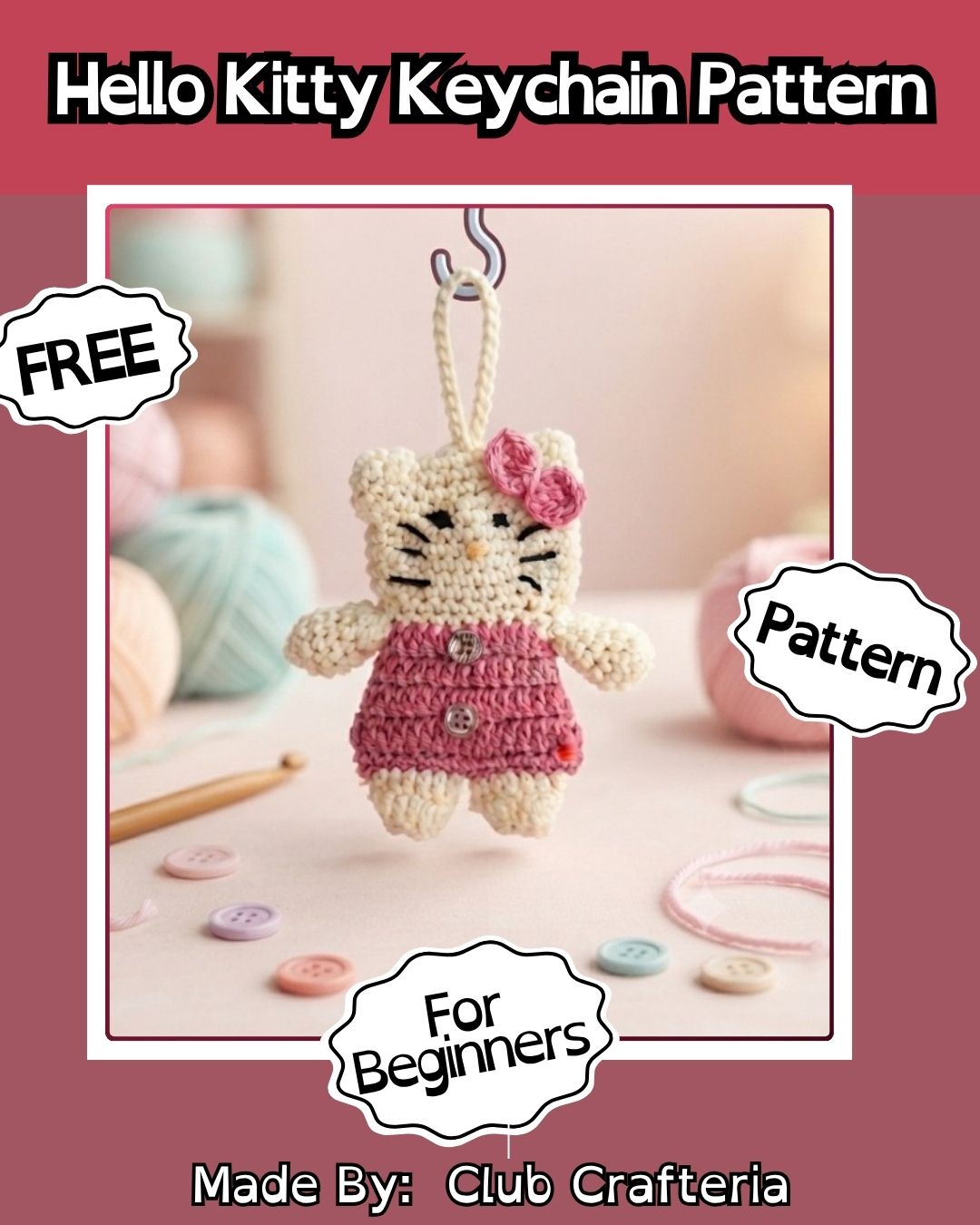 Handmade Crochet Hello Kitty Keychain Pattern for Bags