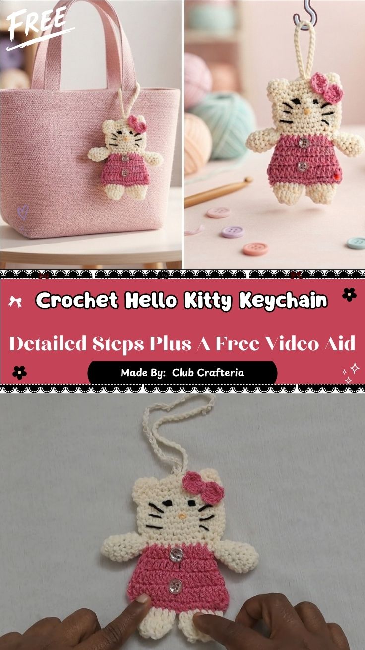 Handmade Crochet Hello Kitty Keychain Pattern for Bags