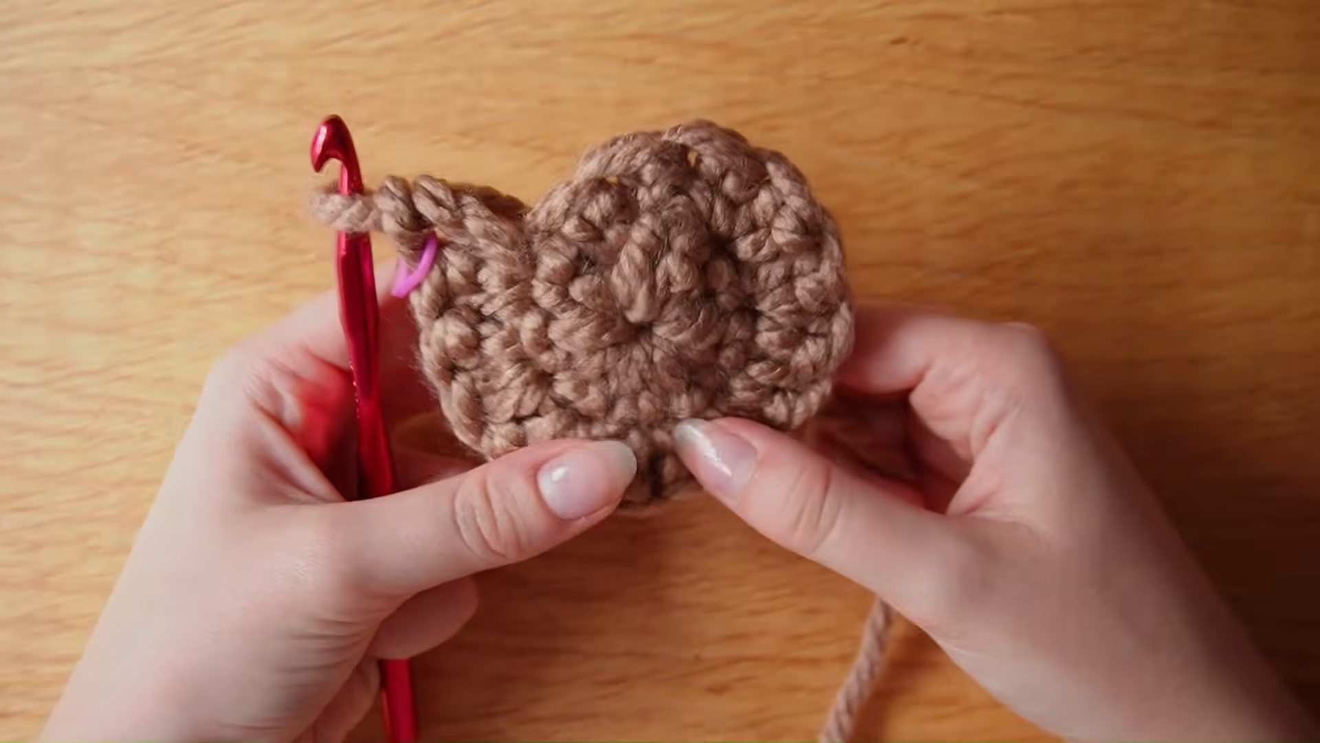 Small round crochet fawn bag piece