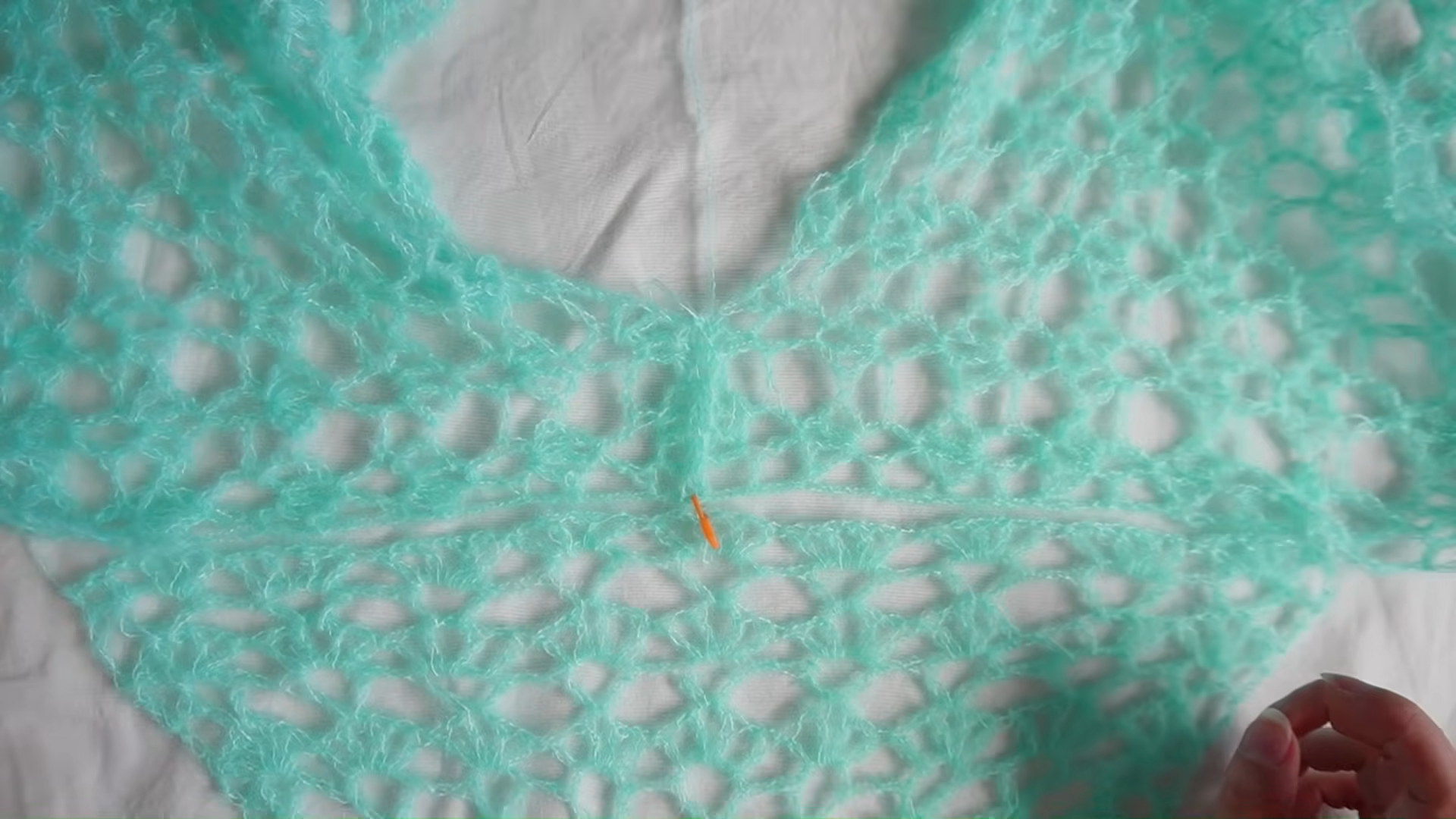 V-neck lace pattern on mint green crochet pullover