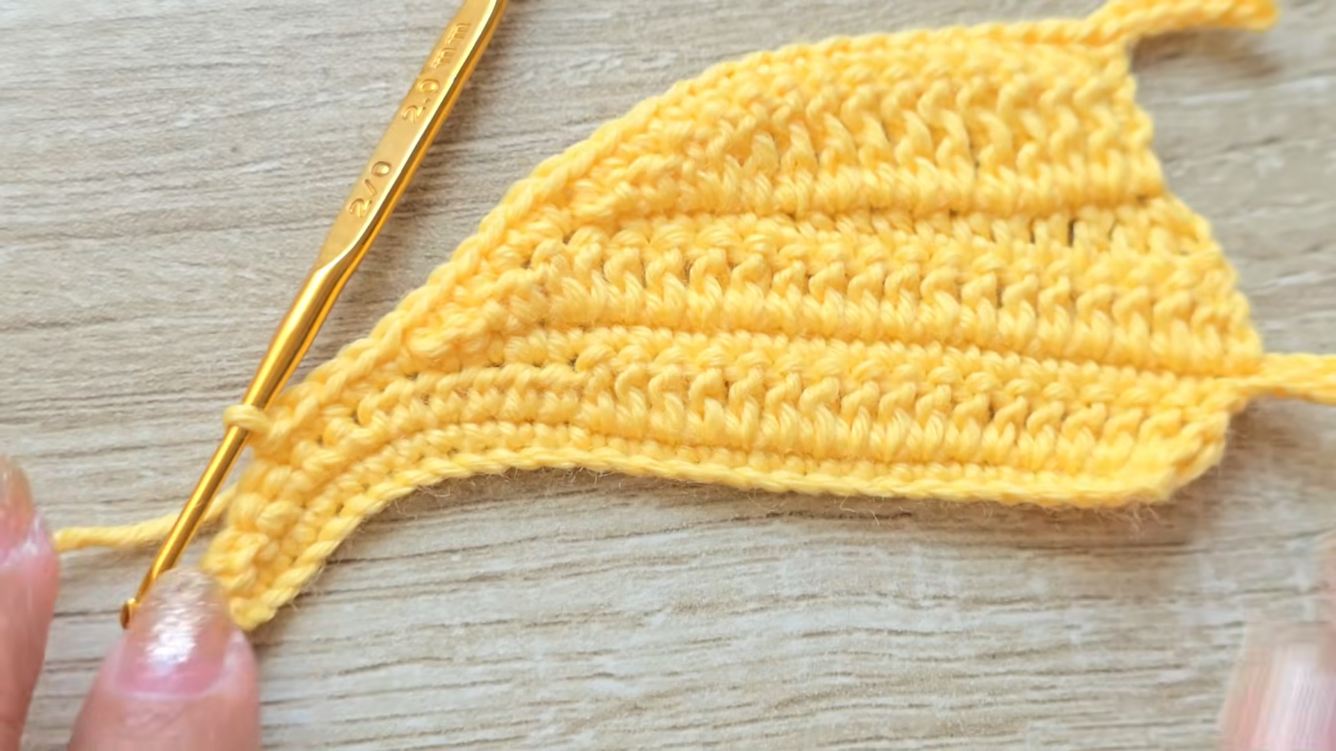 Yellow crochet wing shape with 2.0mm hook