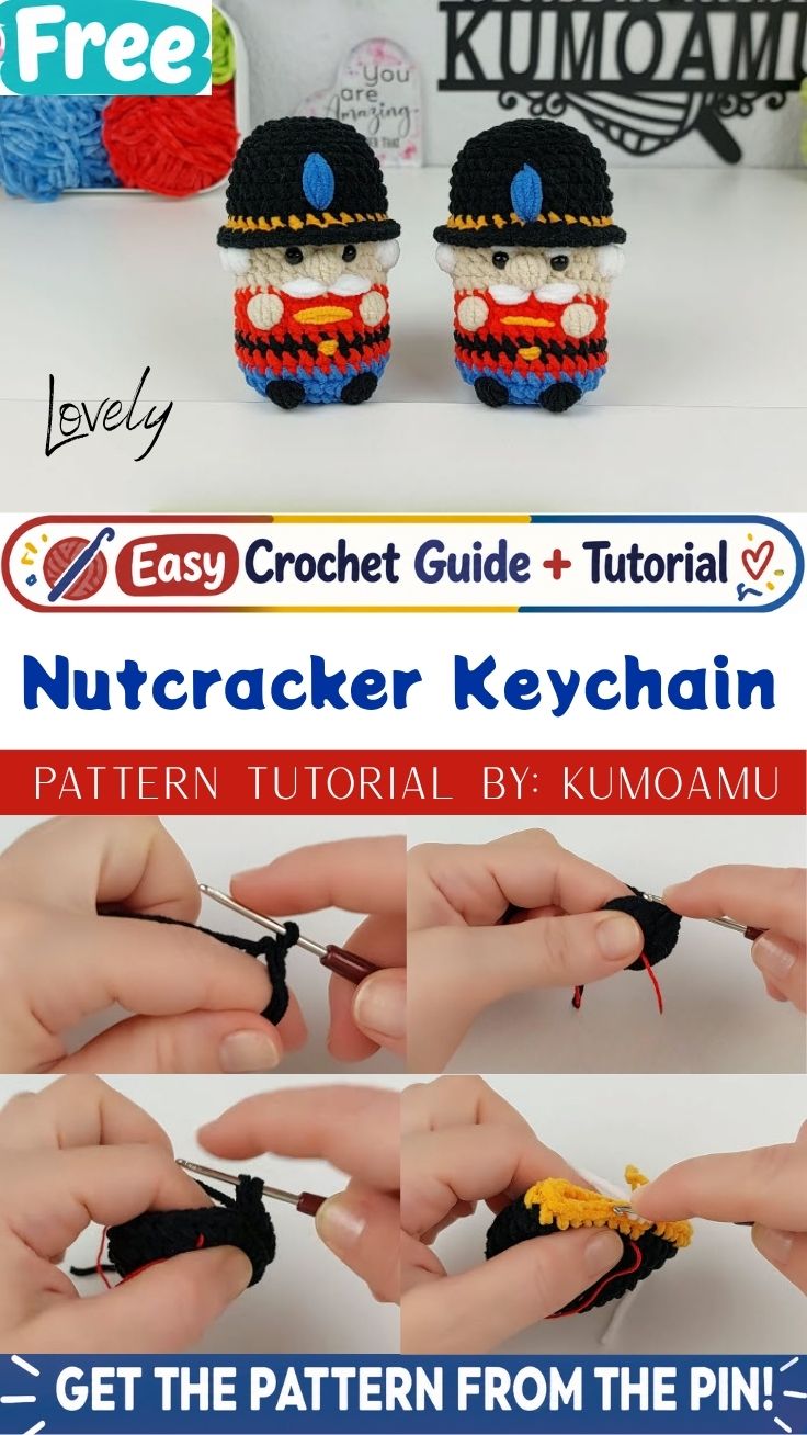A No-Sew Crochet Nutcracker Keychain Amigurumi Pattern