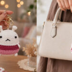 Chubby Crochet Bunny Keychain With Pink Stripes (2)