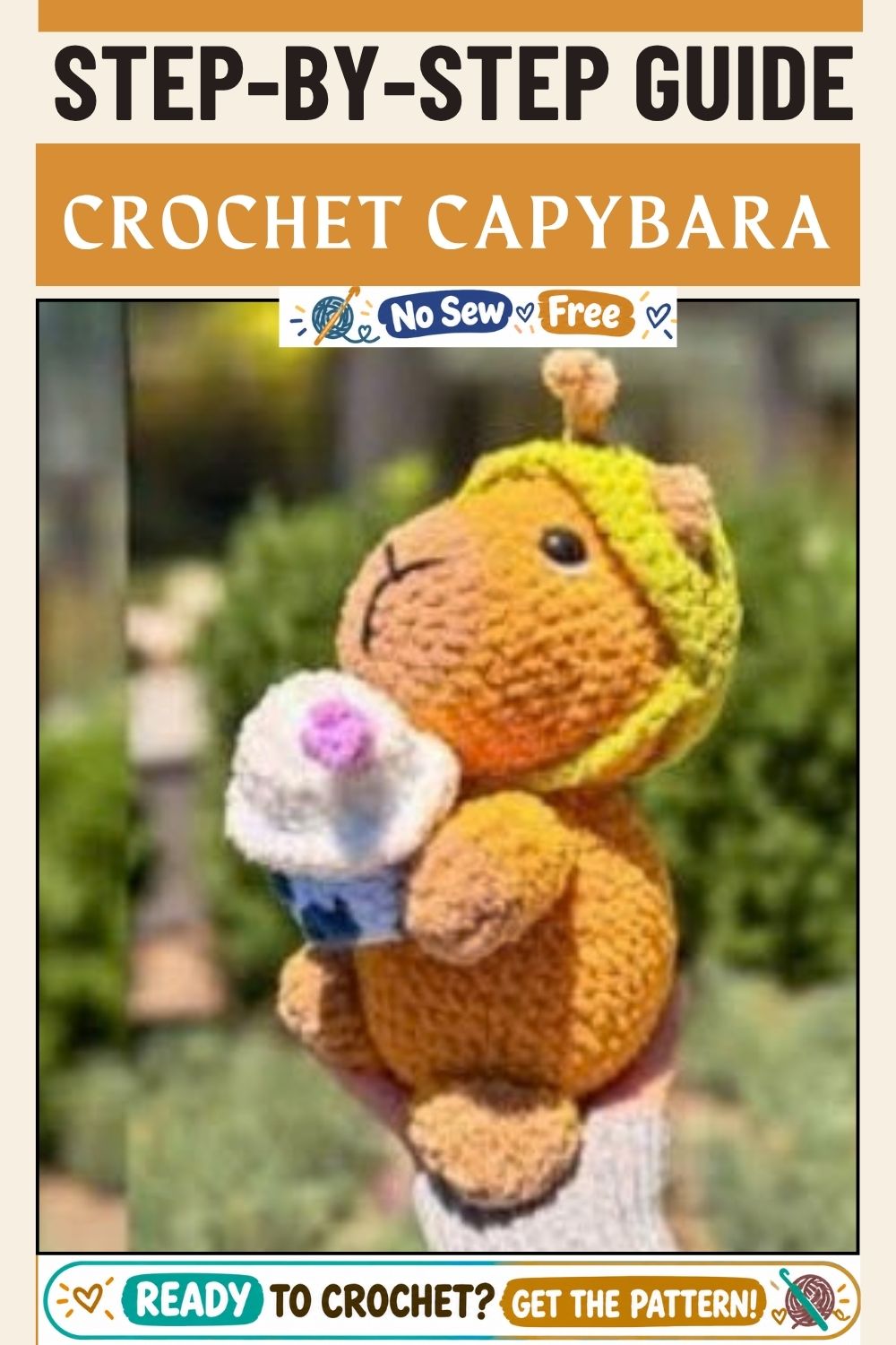 Crochet Capybara With a Hood and Cupcake