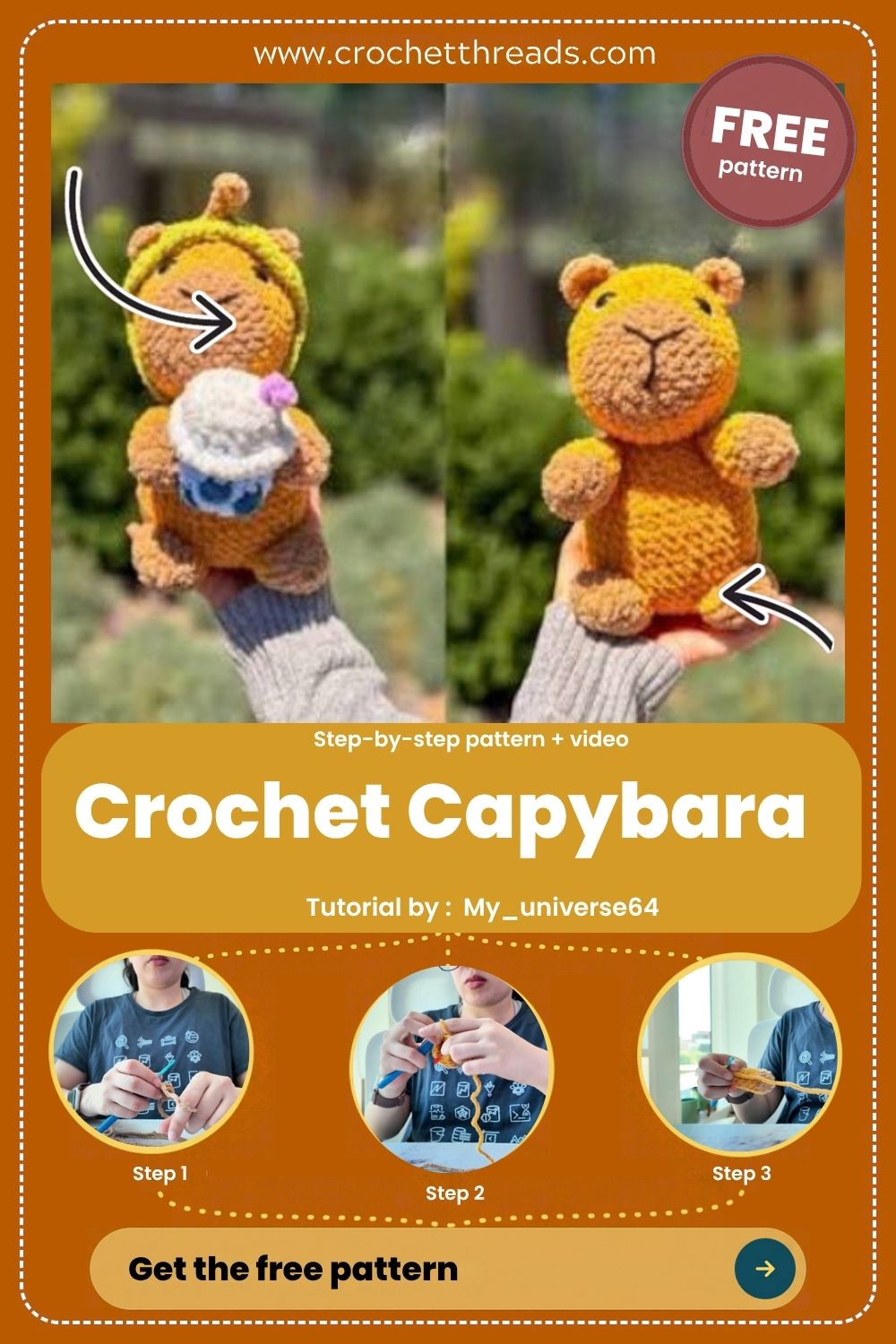 Crochet Capybara With a Hood and Cupcake