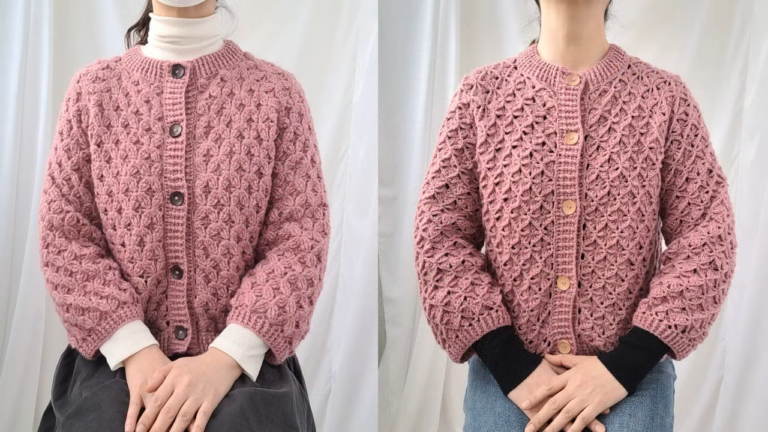 Crochet Double-Sided Cardigan Pattern showing reversible stitch pattern