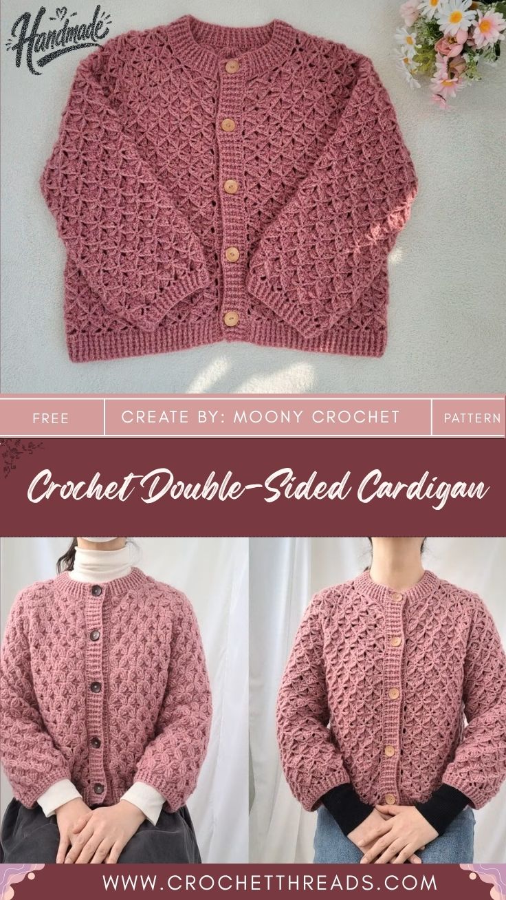 Crochet Double-Sided Cardigan Pattern showing reversible stitch pattern