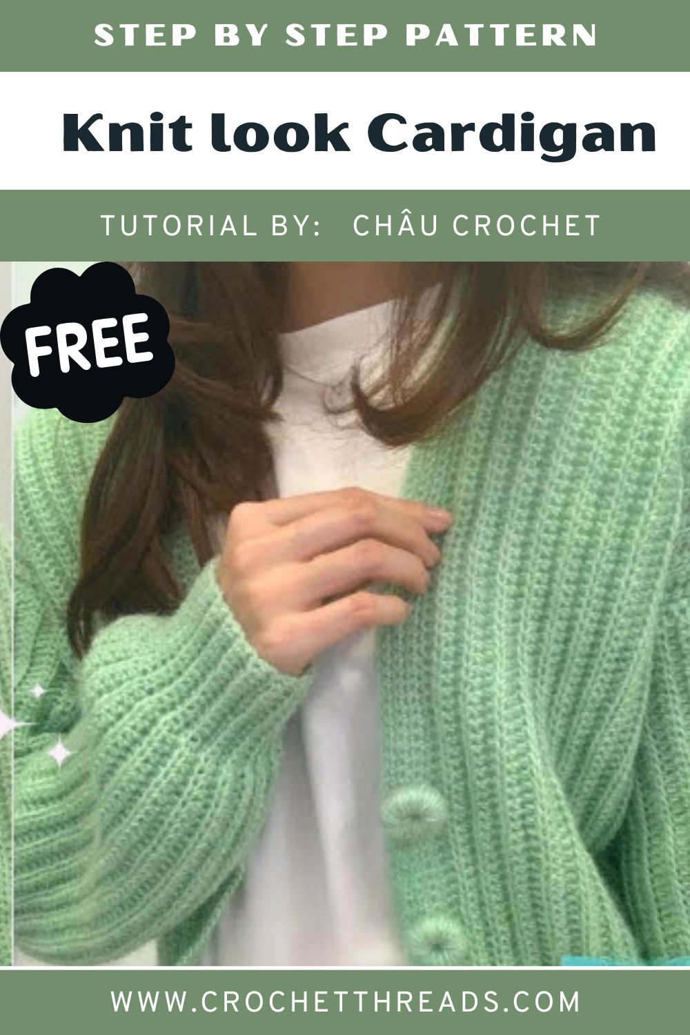 Crochet Knit look Cardigan Pattern with knit-inspired stitch texture