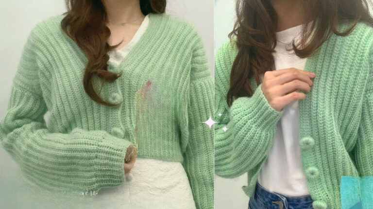 Crochet Knit look Cardigan Pattern with knit-inspired stitch texture