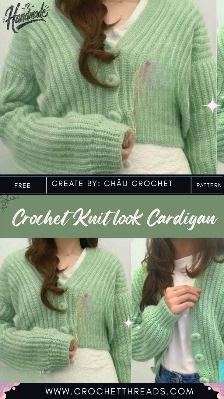 Crochet Knit look Cardigan Pattern with knit-inspired stitch texture