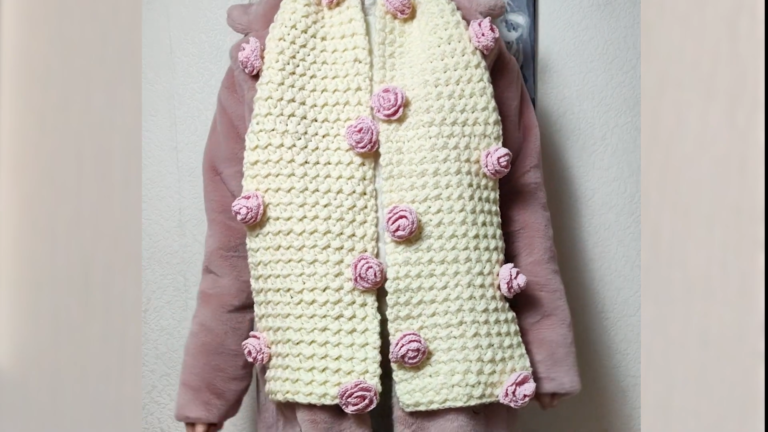 Crochet Rose Scarf Pattern with draped and styled