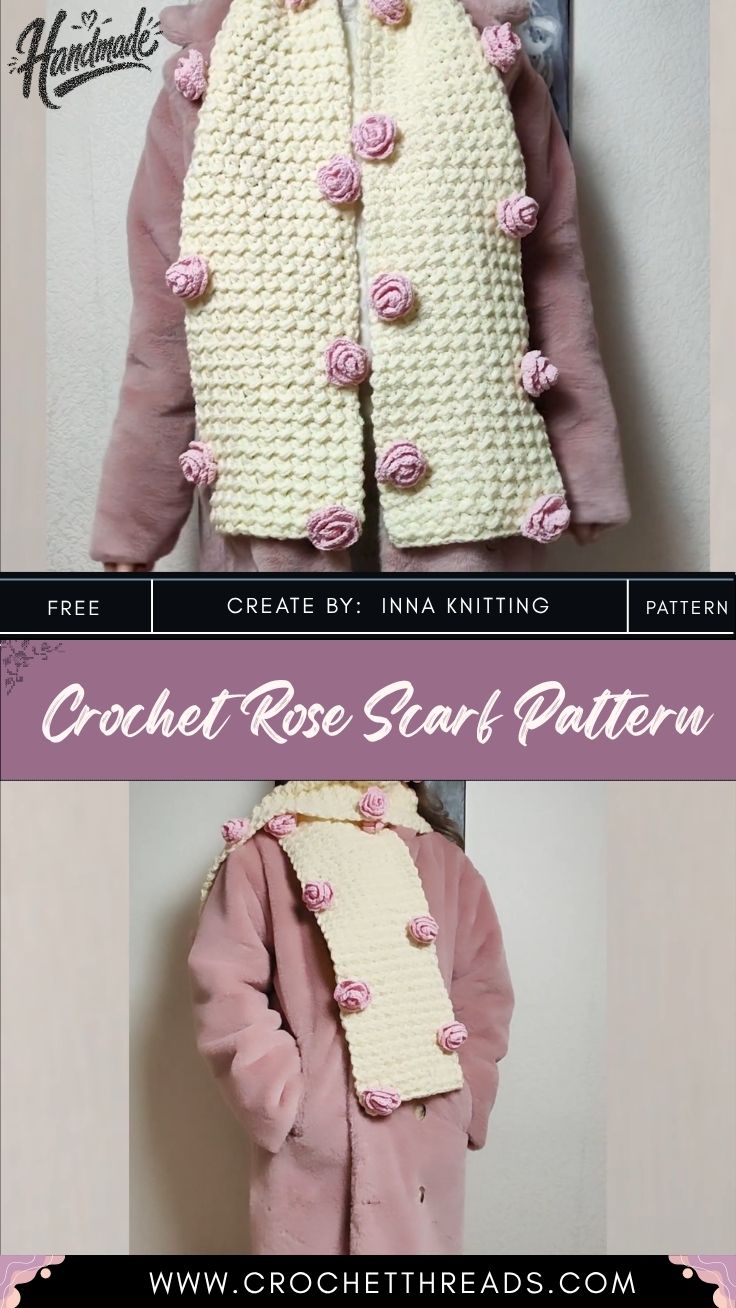 Crochet Rose Scarf Pattern with draped and styled