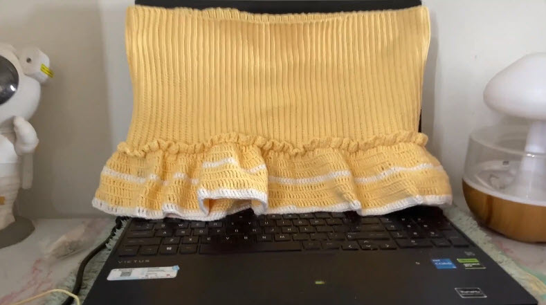 Finished ruffle section attached to crochet bow top