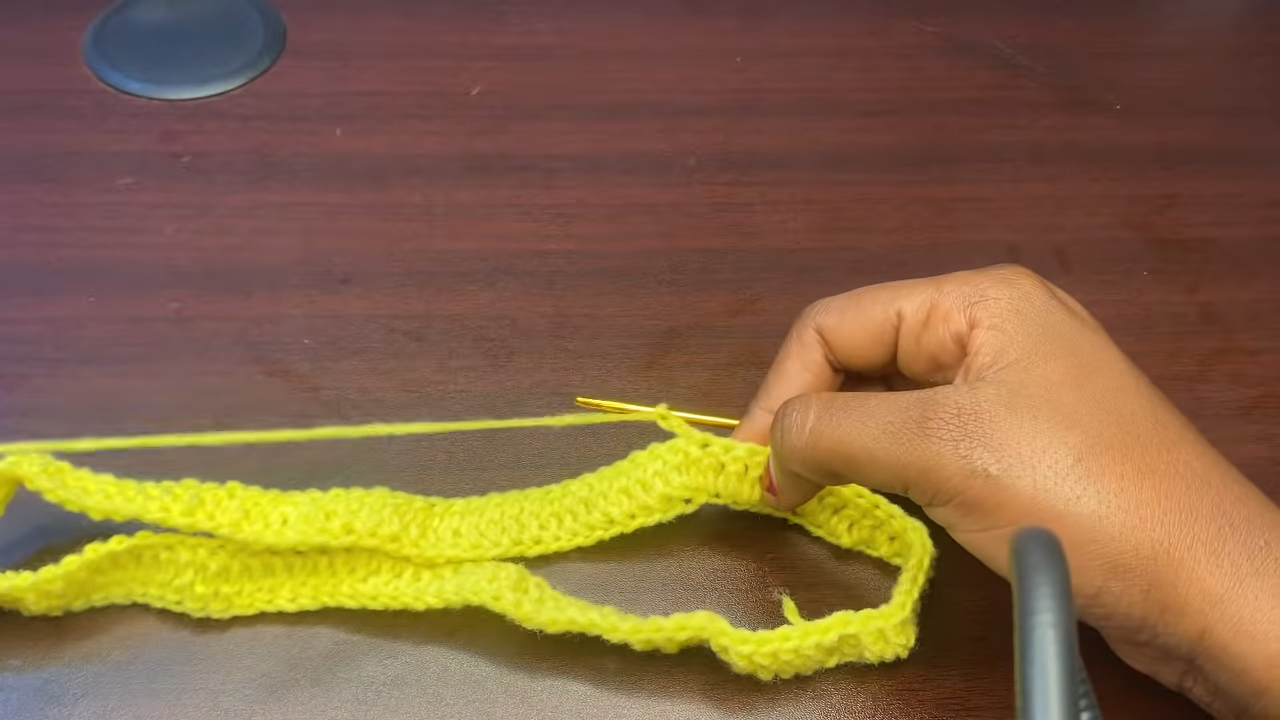 First waistband rows in yellow