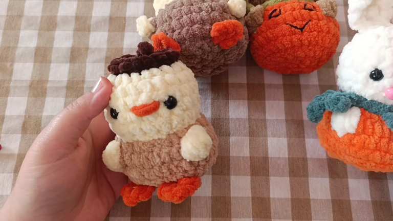 Fluffy Crochet Acorn Chick for Autumn Decor