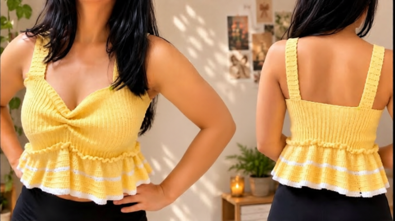 Free Crochet Babydoll Bow Top Pattern with Ruffle Using