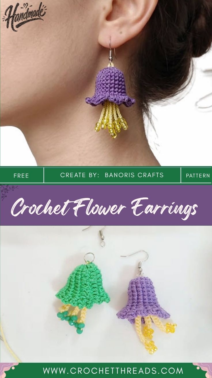 Handmade Crochet Flower Earrings Pattern with floral pendant design