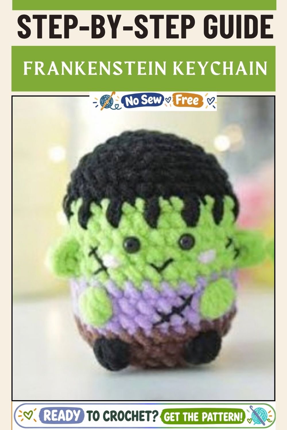 Mini crochet Frankenstein keychain for Halloween