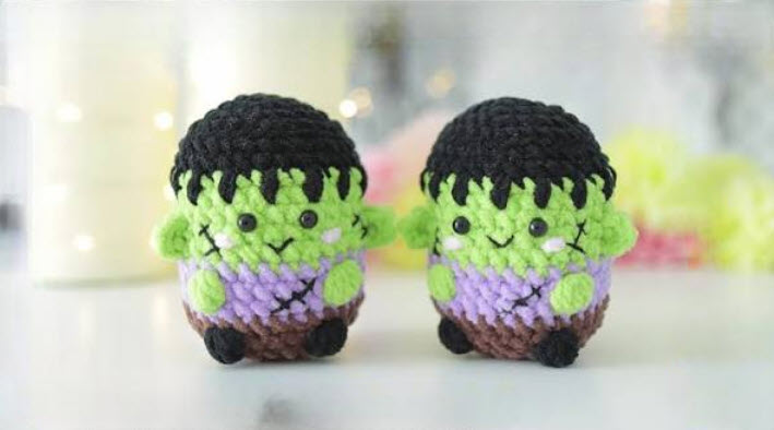 Mini Crochet Frankenstein Keychain for Spooky Season