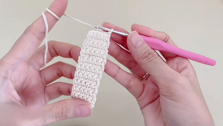 Rectangular crochet panel forming the rabbit bag body piece