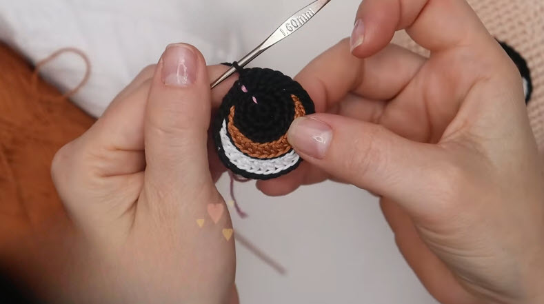 Row 9 back loop slip stitch, 30 stitches on finished eye