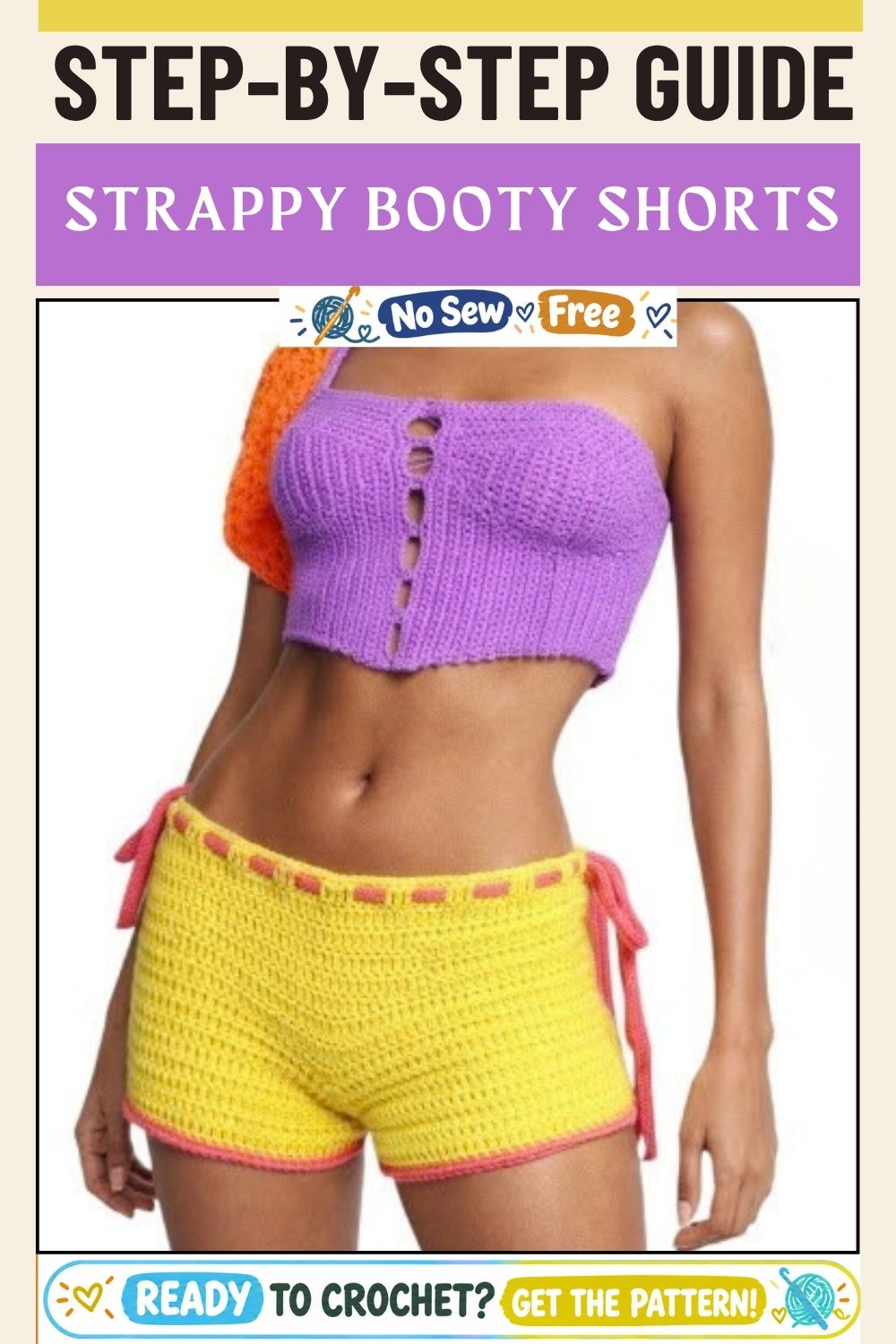 Summer crochet strappy booty shorts in bright yellow
