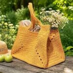 Yellow Crochet Tote Bag Pattern with leaf stitch