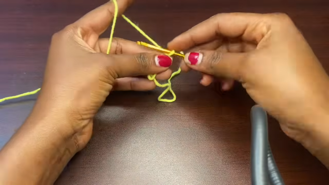 Yellow slip knot on the hook