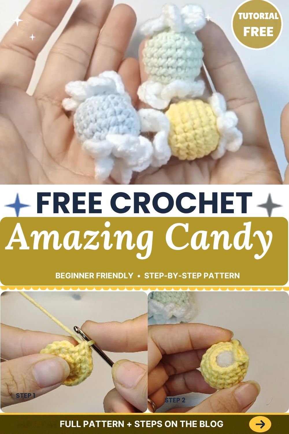 Crochet candy pattern with frilly wrapper ends