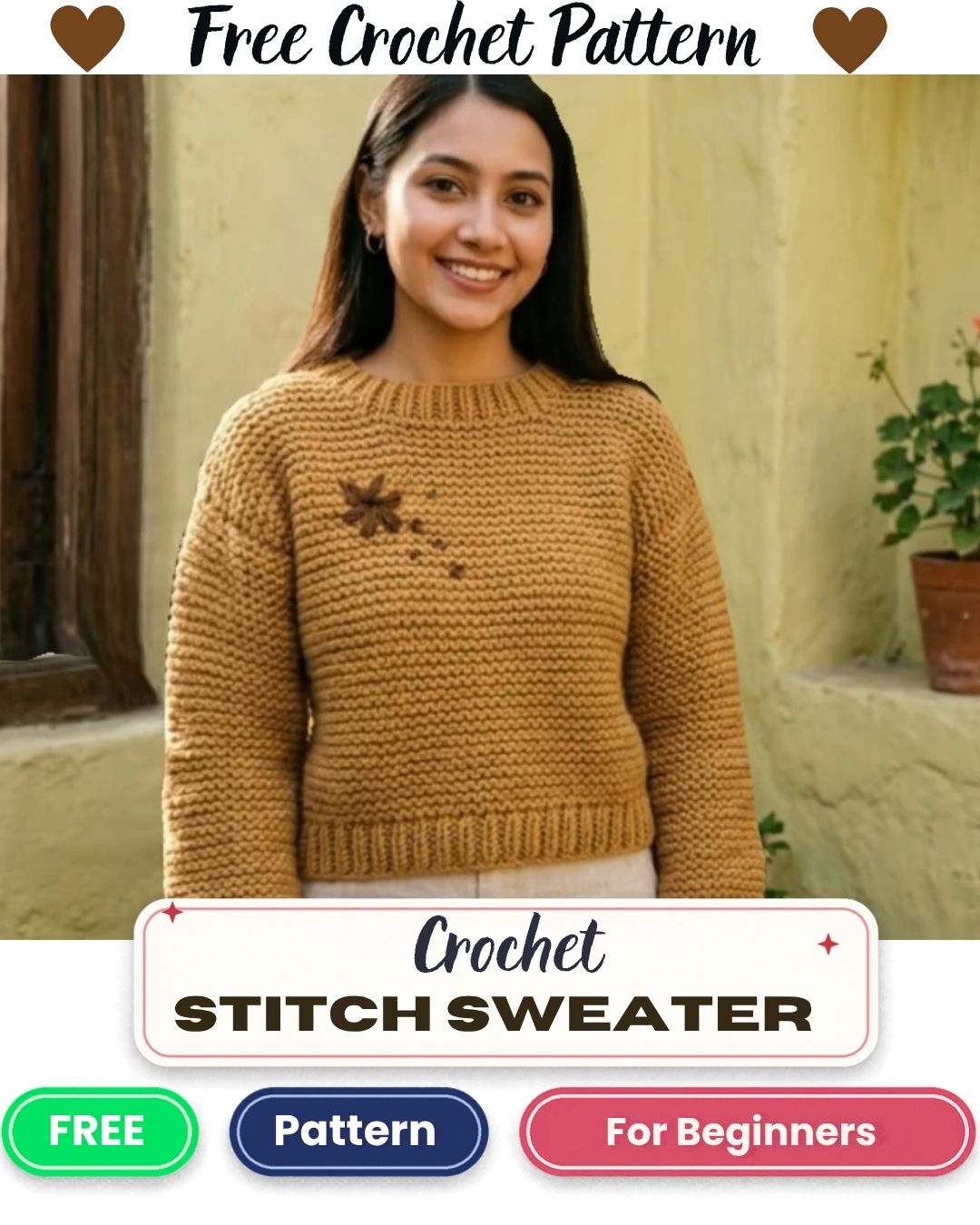 Crochet Garter Stitch Sweater Pattern with Embroidery